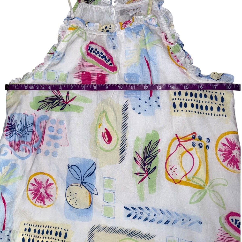 Crown & Ivy Multi Fruit Print Cotton Ruffle Neck Tank Top Small NWT fruitcore - Picture 8 of 10